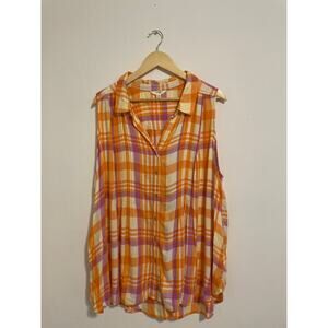 Terra Skye Women’s Size 2X Pink and Orange Plaid Sleeveless Blouse